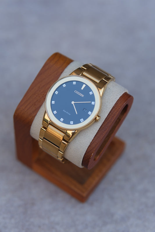 Circa 2000s Citizen Eco-Drive Men’s Watch | Black Dial | Diamond Markers | Gold-Tone | 40mm