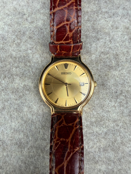 1998 Seiko Gold-Tone Sunburst Quartz Dress Watch