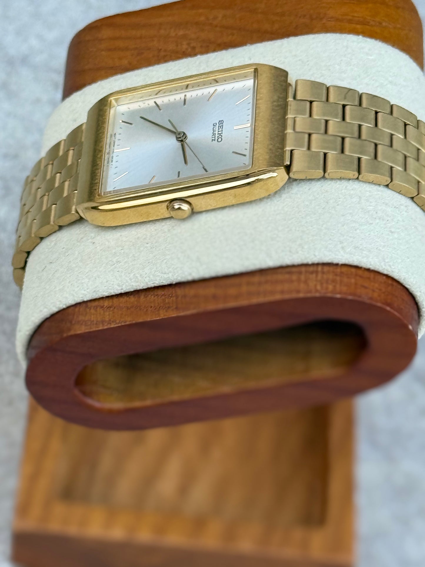 1990 Seiko Quartz Rectangular Dress Watch — Gold & Silver Dial