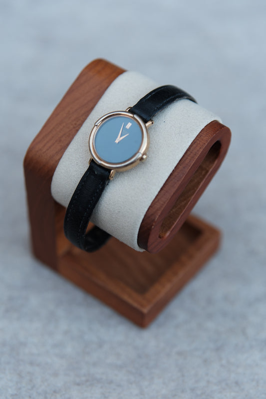 Seiko Quartz Black Sunburst – Bamboo Bezel & Leather Strap | Circa 1983