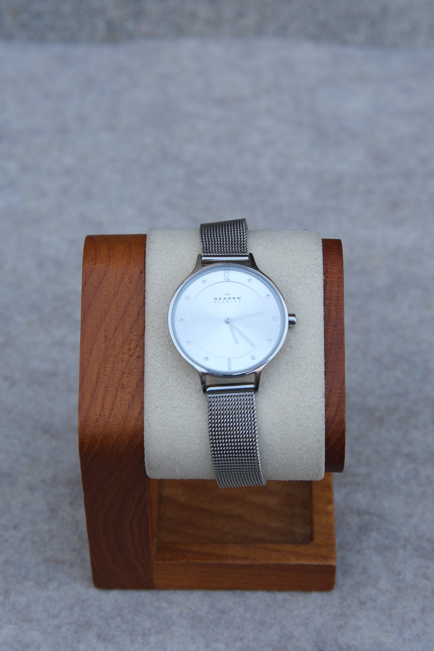 Skagen Denmark Quartz Ladies Watch | Silver Dial | Crystal Indices | Mesh Bracelet | 30mm