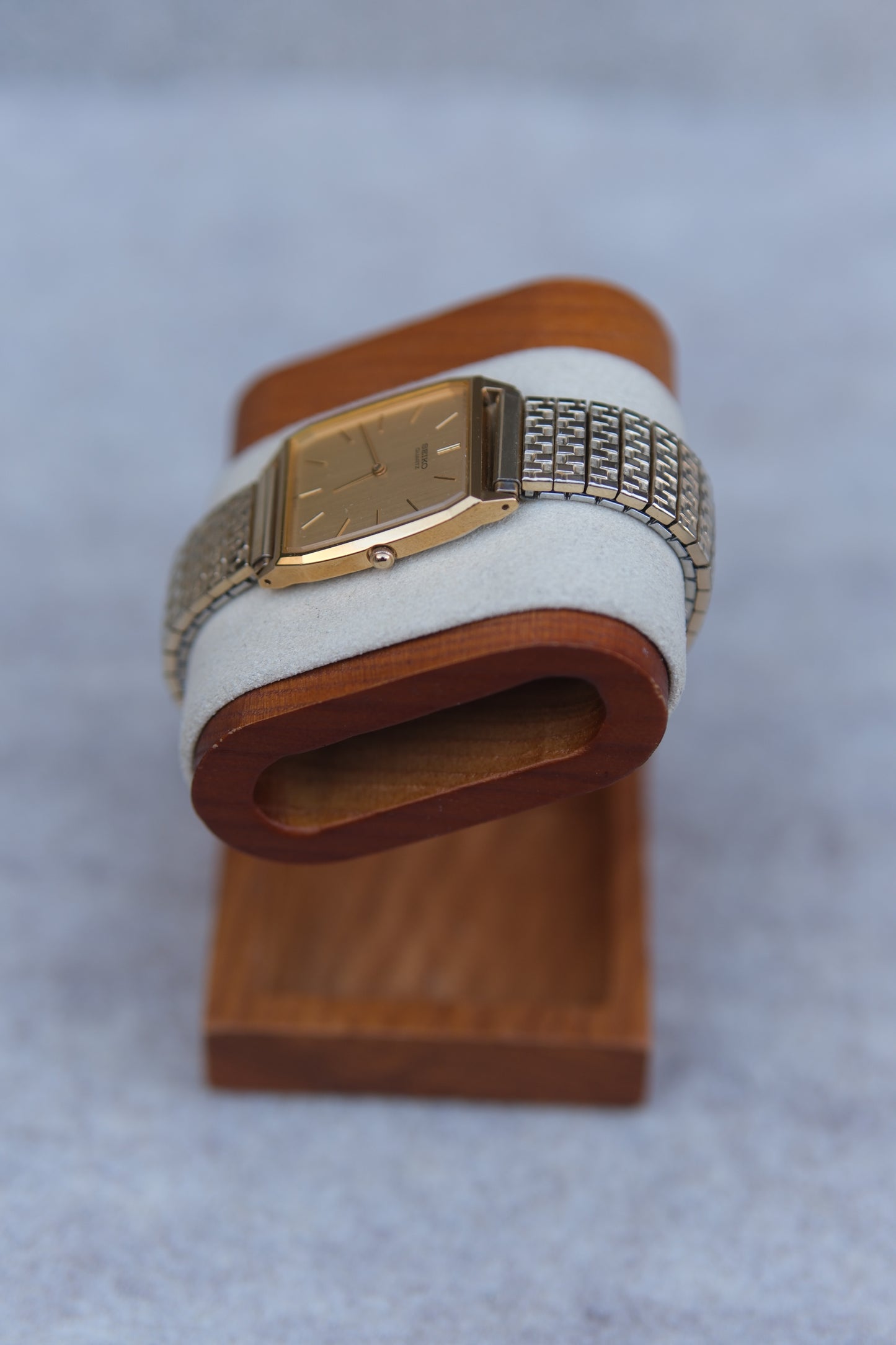 May 1985 Seiko Quartz Dress Watch | Champagne Gold Dial | Tonneau Case | Gold Brick Bracelet | 28mm