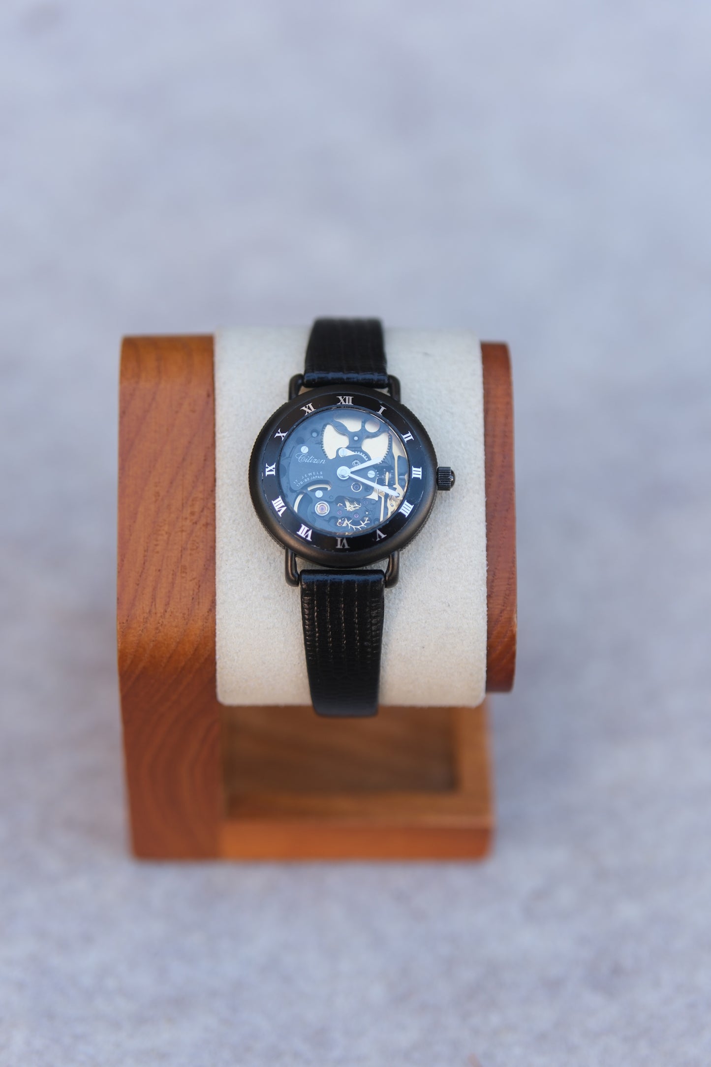 Vintage Circa 1988 Citizen 17 Jewels Skeleton Automatic Watch | Matte Black PVD | Open Heart Movement | Roman Numeral Bezel | New Strap