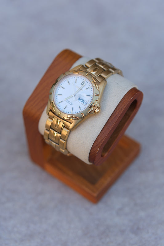 Vintage April 1999 Seiko Perpetual Calendar Gold Watch | White Dial | Day Window | Gold Bracelet