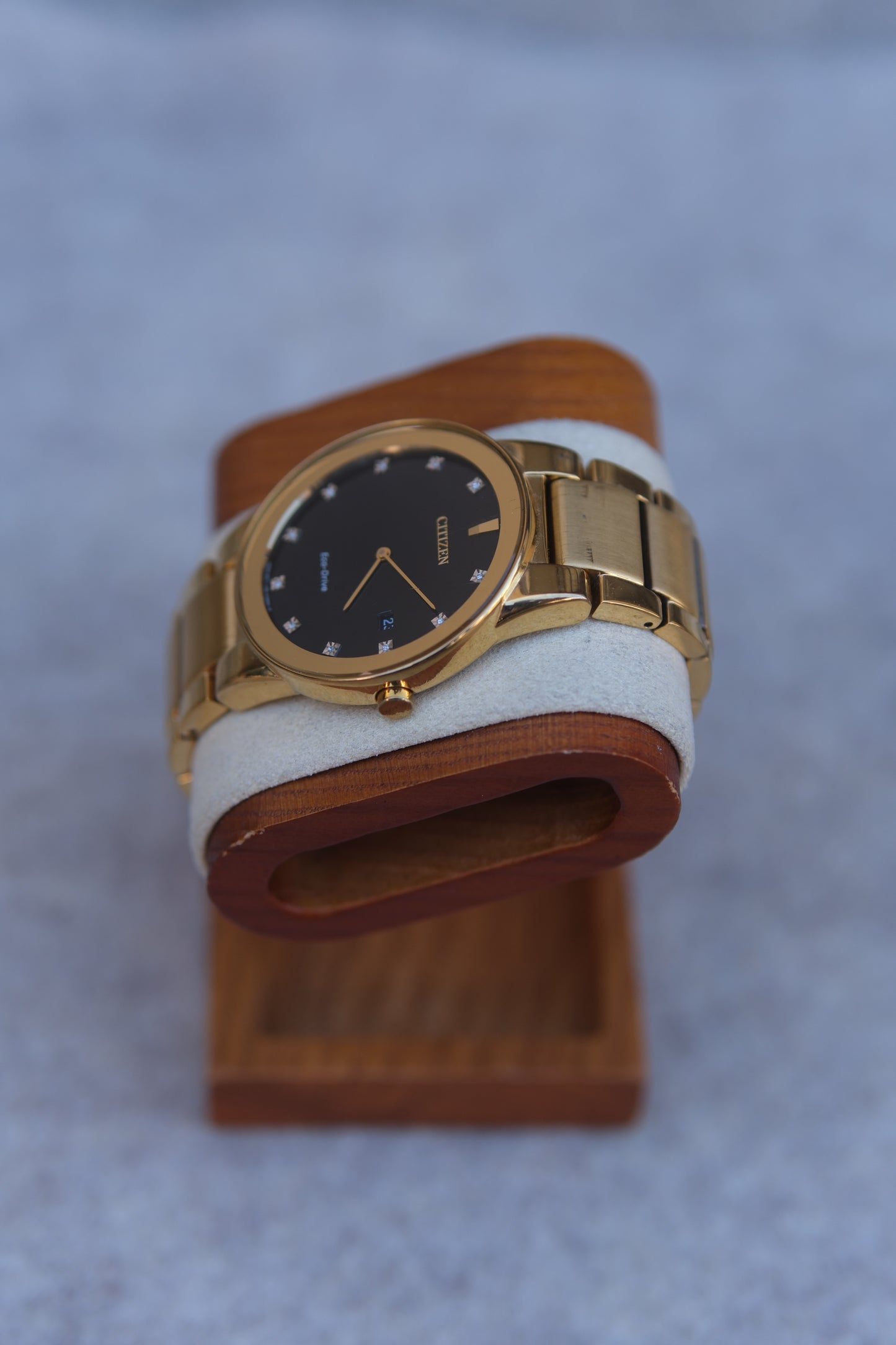 Circa 2000s Citizen Eco-Drive Men’s Watch | Black Dial | Diamond Markers | Gold-Tone | 40mm