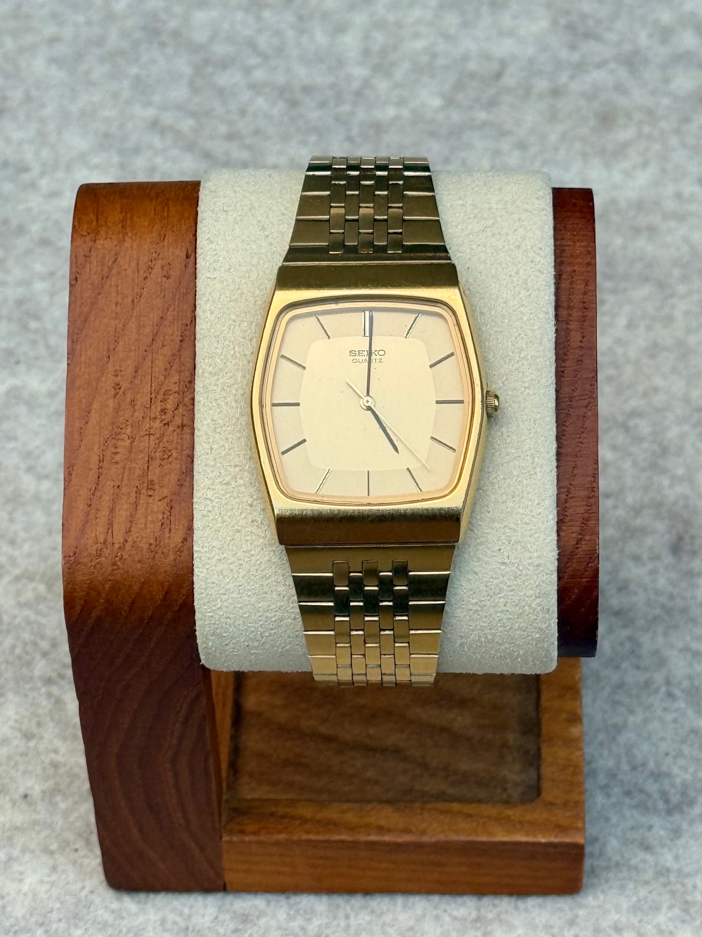 Seiko Quartz Gold-Tone TV Case Watch — Manufactured September 1982