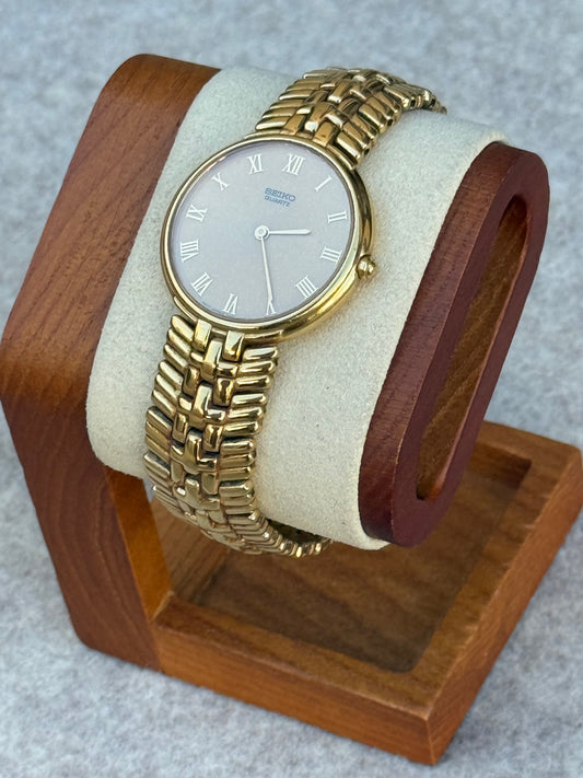 Seiko Round Quartz Watch – Roman Numeral Dial – Gold Tone – June 1983