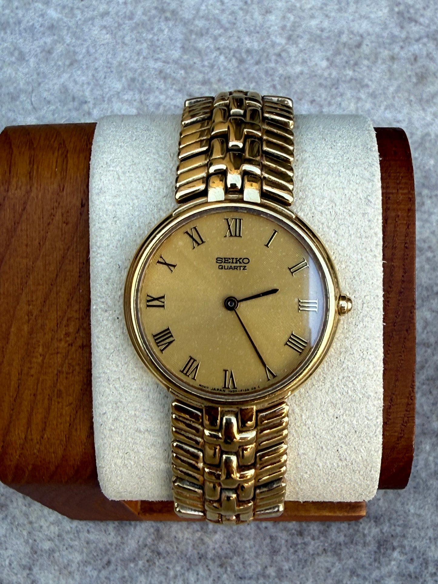 Seiko Round Quartz Watch – Roman Numeral Dial – Gold Tone – June 1983