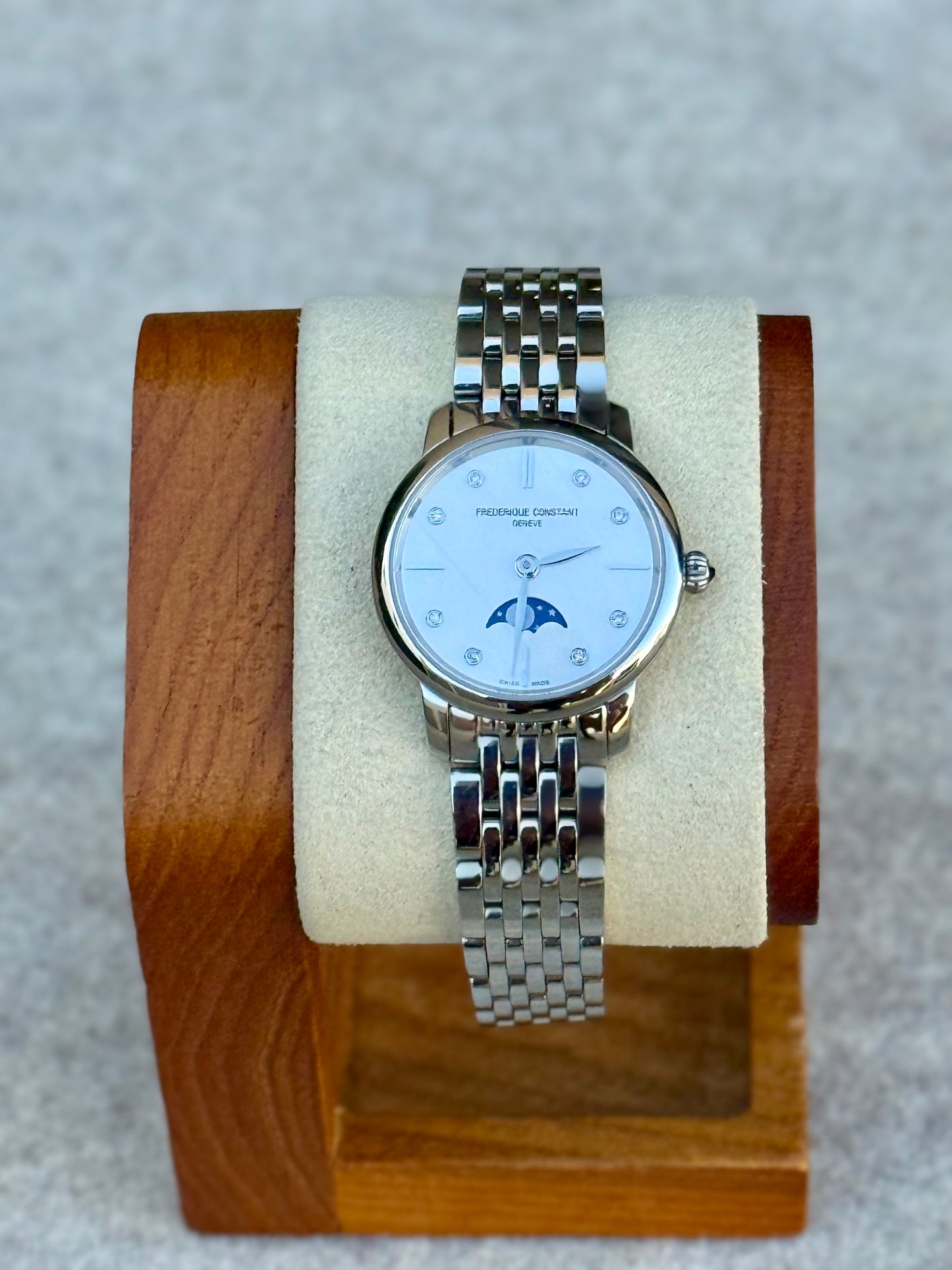 Frederique Constant Moonphase Watch – Mother of Pearl Dial – Diamond Markers – Swiss Made