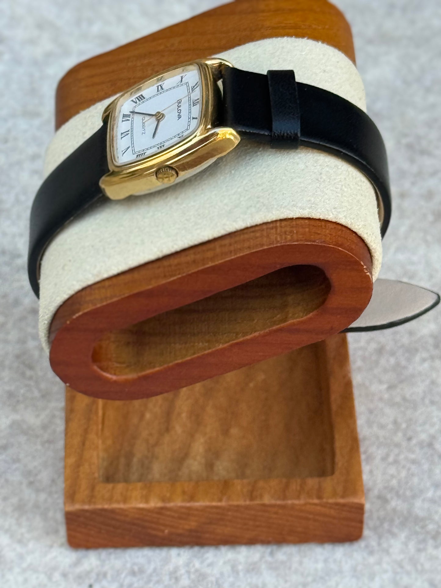 Bulova Rectangular Quartz Watch – Roman Numeral Dial – Gold Tone (1979)